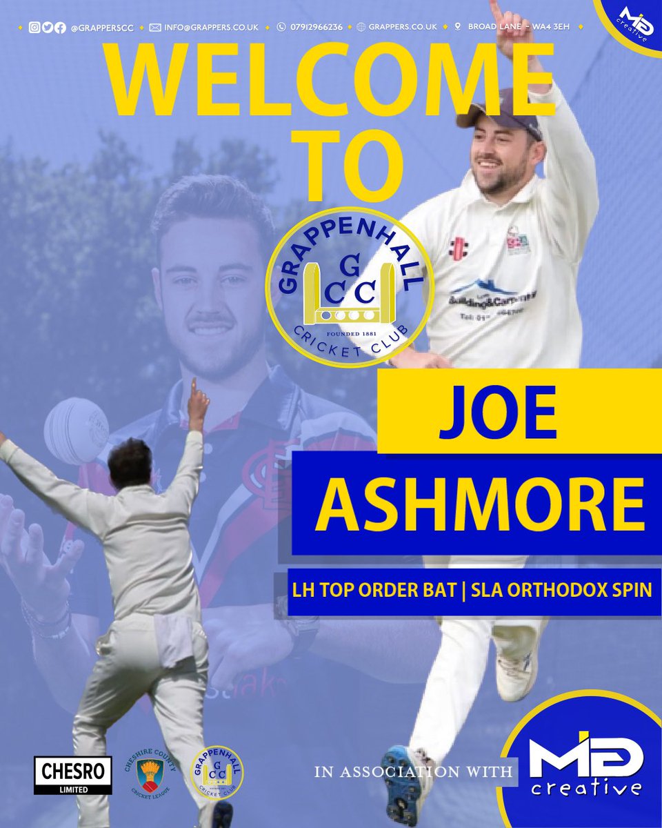 grapperscc's tweet photo. 🚨|🖊️

GRAPPENHALL CC 🤝 JOE ASHMORE

Grappers are delighted to announce the signing of all-rounder Joe Ashmore to Broad Lane. 

#upthegrappers #welcomejoe https://t.co/D5sbcPX2c8