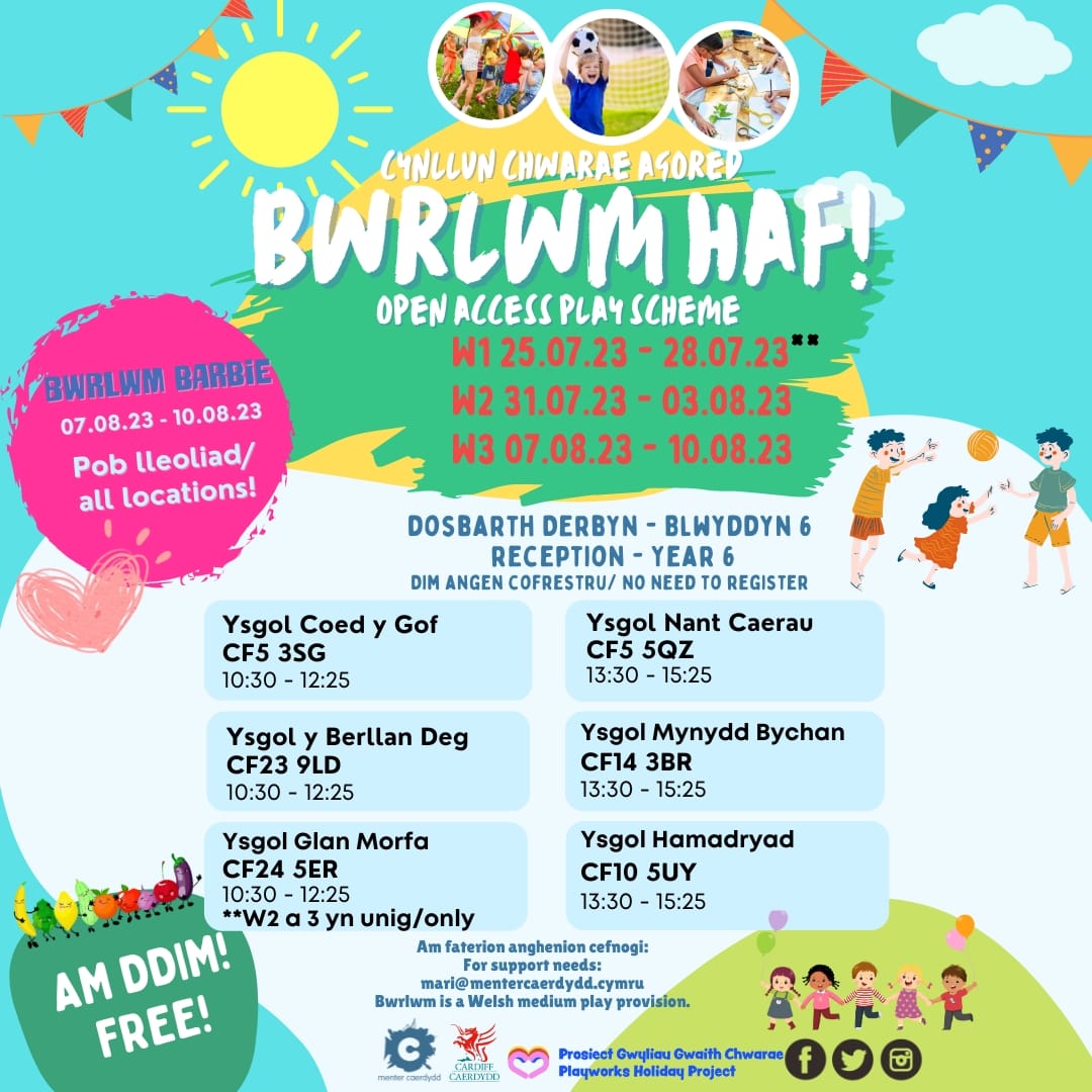 💕 Wythnos olaf Bwrlwm am yr Haf! Dere!
 ⬆️
💕 Final week of Welsh medium Bwrlwm for the Summer! Don't miss out! ⬆️

⚽🎨🕺💃🍎☀️☔😎

#caerdyddsynddaiblant #childfriendlycardiff