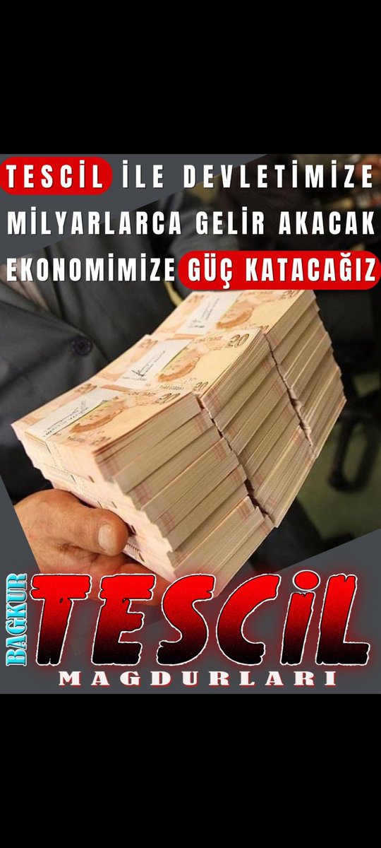 ❗Ekonomik olarak güçlenmek için çözüm sunun: "BAĞKUR TESCİL"Esnaflara prim borçlarını ödeyerek emekli olma imkanı verin <a href="/RTErdogan/">Recep Tayyip Erdoğan</a> <a href="/_cevdetyilmaz/">Cevdet Yılmaz</a> <a href="/isikhanvedat/">Prof. Dr. Vedat Işıkhan</a> <a href="/vedatbilgn/">Vedat Bilgin</a> <a href="/ErbakanFatih/">Dr. Fatih Erbakan</a> <a href="/Akparti/">AK Parti</a> <a href="/memetsimsek/">Mehmet Simsek</a> <a href="/mvaliyuksel42/">Ali Yüksel</a> #MeclisÜçMaymunuOynamaz