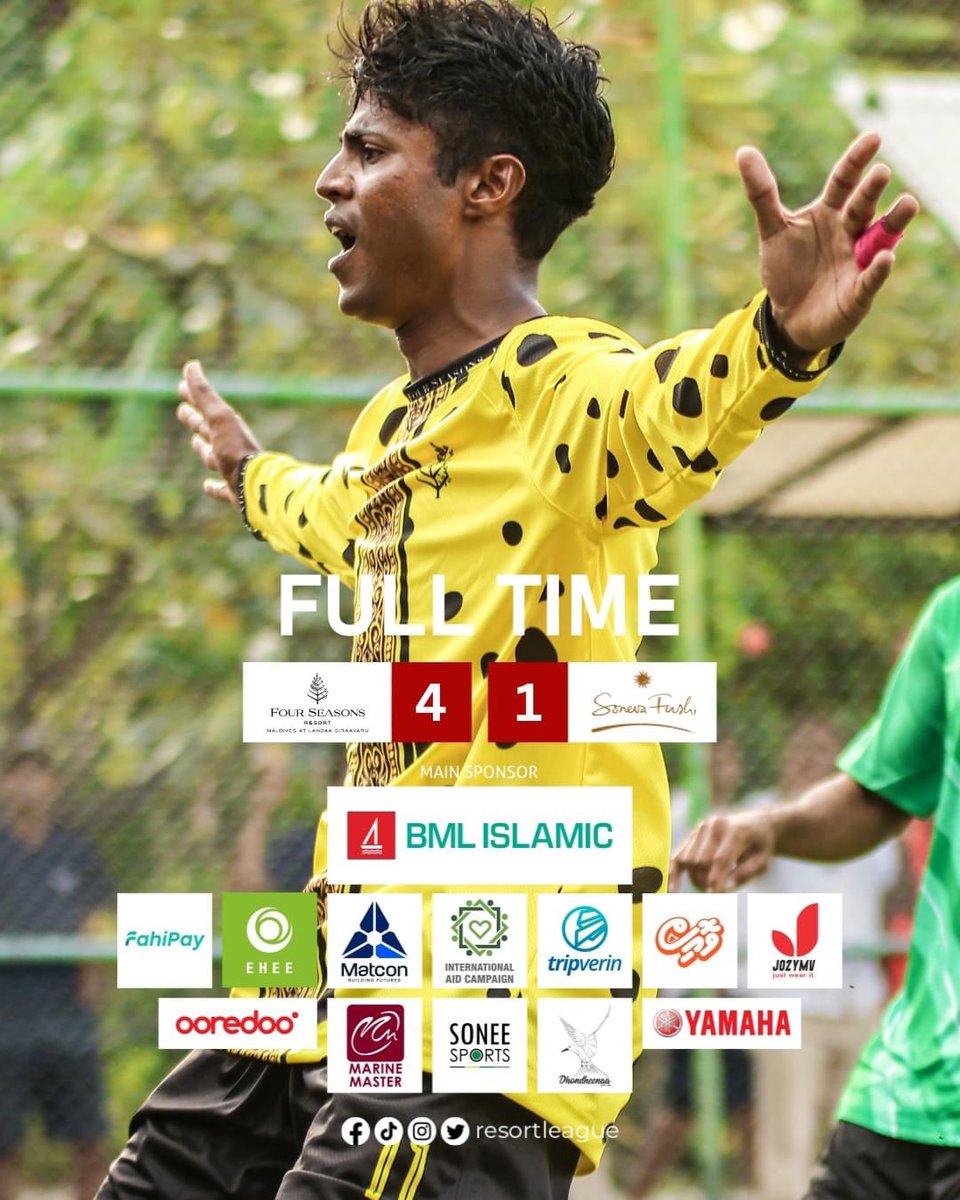 resortleague's tweet photo. Resort League 2023 Baa Zone
Match #1
Full Time
16:00 - Four Seasons 4 FT 1 Soneva Fushi
.
#RL23 #resortleague #resortleague2023 #IAC #CharityPartner #BMLislamic #EHEE #tripverin #fahipay #matcon #marinemaster @OoredooMaldives https://t.co/XPMn2SdEYV