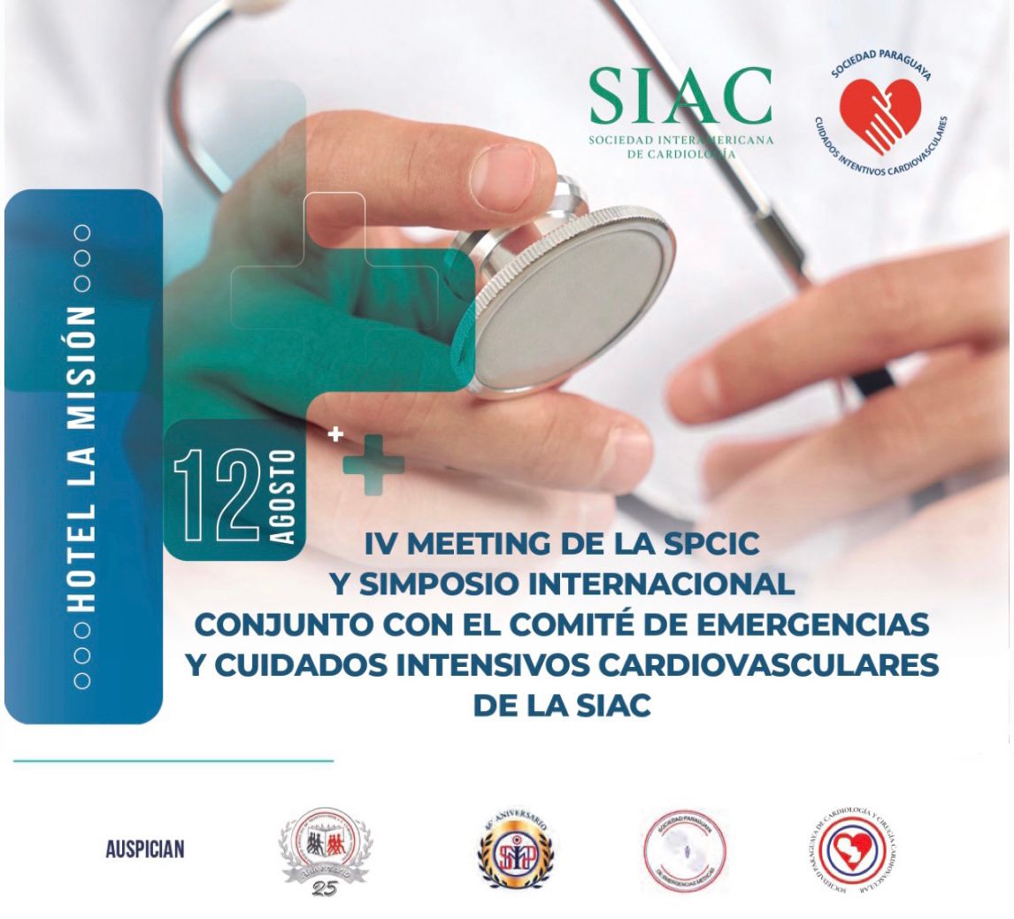 SIAC (@siac_cardio) on Twitter photo ¡El IV Meeting de la <a href="/SPCyCC/">Sociedad Paraguaya de Cardiologia</a> y Simposio Internacional con el Comité de Emergencias y Cuidados Intensivos Cardiovasculares de la SIAC está en camino!
Los esperamos el 12/08/2023 en Asunción, Paraguay. 🏨🇵🇾
Algunos de los importantes temas que se abordaran en esta edición son: ¡El IV Meeting de la <a href="/SPCyCC/">Sociedad Paraguaya de Cardiologia</a> y Simposio Internacional con el Comité de Emergencias y Cuidados Intensivos Cardiovasculares de la SIAC está en camino!
Los esperamos el 12/08/2023 en Asunción, Paraguay. 🏨🇵🇾
Algunos de los importantes temas que se abordaran en esta edición son: