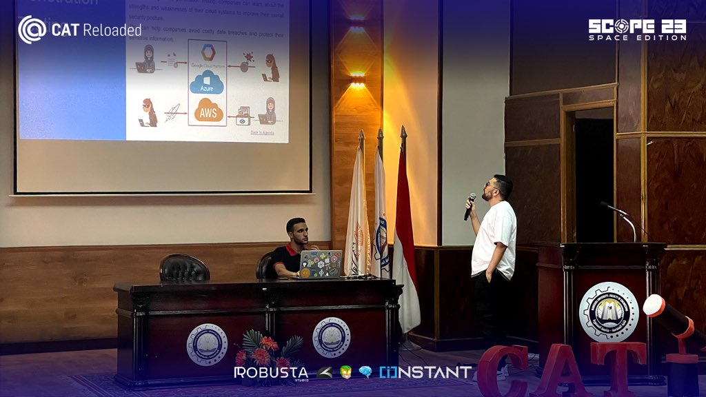 CATReloaded's tweet photo. نود أن نشارك معكم بعض اللقطات من سيشن cloud security مع م/ياسر السنباري، وحدثنا فيها عن بعض المواضيع المهمة مثل:
-Cloud penetration Testing
-Global infrastructure 
-Types and Methods of Cloud Testing
-Shared responsibility model 
-Cloud Security Threats

#CATReloaded 
#CATScope23 https://t.co/KAP35DYs4w