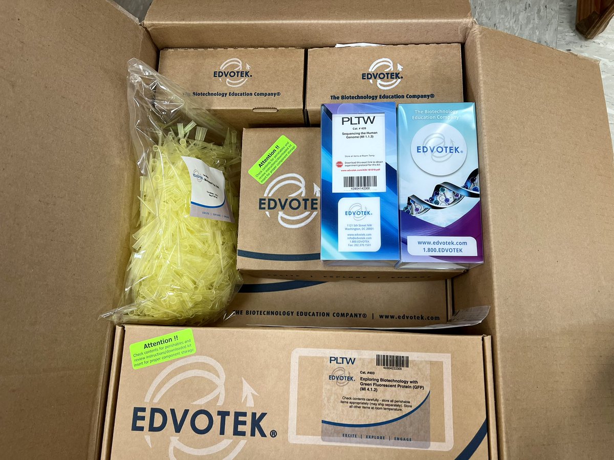 It’s like Christmas! Getting our <a href="/wpzizzers/">West Plains School District</a> #PLTWClassroom restocked for the 23-24 school year! It doesn’t get much better than <a href="/edvotek/">edvotek</a> labs: clear color instructions, reliable results, and expert customer service from their scientists. <a href="/PLTWorg/">Project Lead The Way</a>