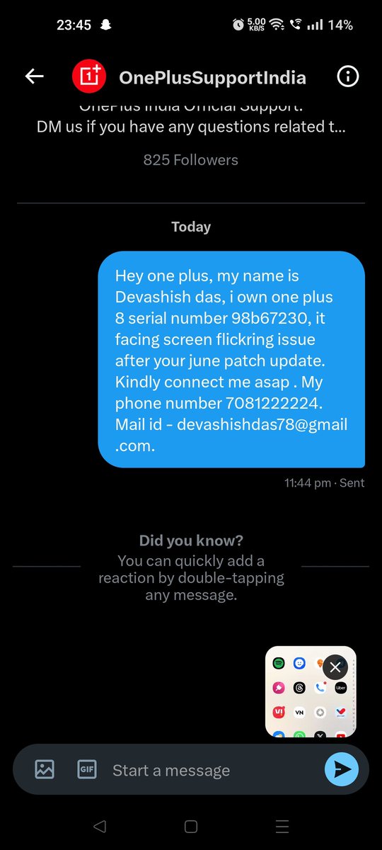 devashishdas78's tweet photo. I have messaged you for further assistance. Kindly help me @OnePlus_Support @onepluscareIN @OPPOIndia @tim_cook @AppleSupport @TechCrunch @TechInsider https://t.co/zQZjYBB0Yc