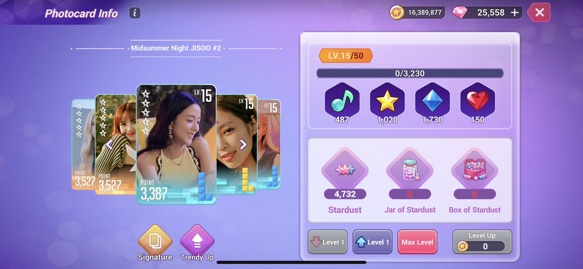 'A Midsummer Night's Dream' Event Gacha is out now! Play the game now! Here are screenshots of my photo cards for each member from the Event Gacha. Midday Lisa #2, Midday Jennie #2, Midsummer Night Rose #1, and Midsummer Night Jisoo #2. 

#BLACKPINK #BORNPINK #BLACKPINK_THE_GAME