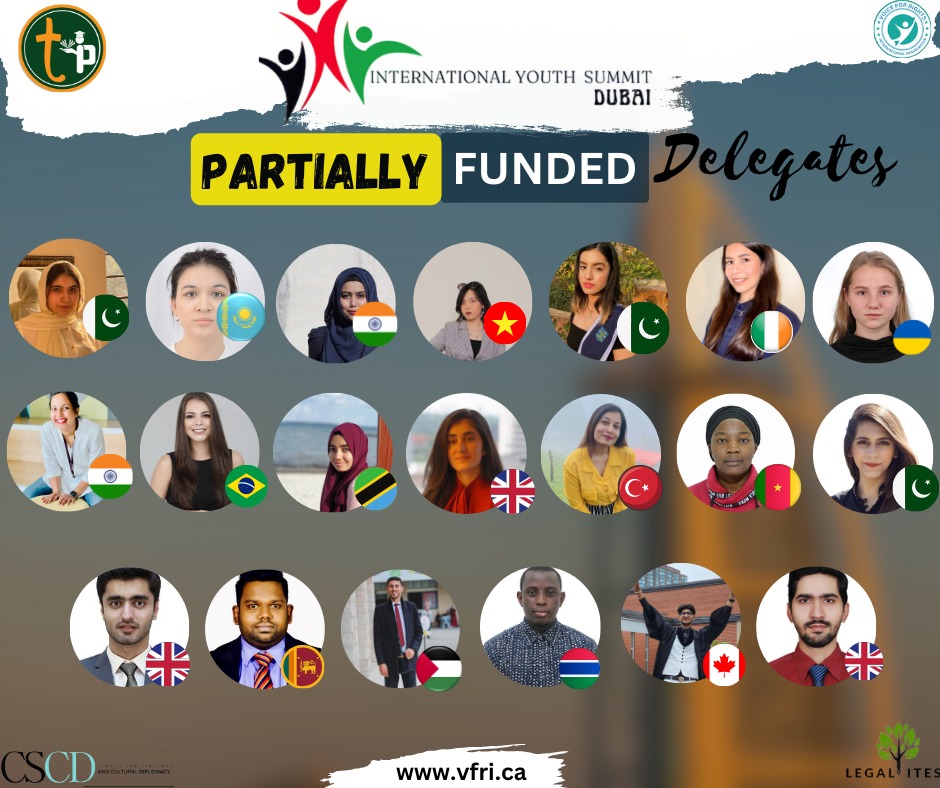 CscDiplomacy's tweet image. We are thrilled to announce list of Partially Funded Delegates who will be representing their countries at International #Youth Summit, #Dubai 2023.
#CSCD extends heartfelt congratulations to the following Partially Funded Delegates from 🇵🇰🇮🇳🇨🇲🇹🇷🇬🇧🇱🇰🇹🇿🇵🇸🇬🇲🇧🇷🇰🇿🇨🇦🇺🇦🇮🇪🇻🇳