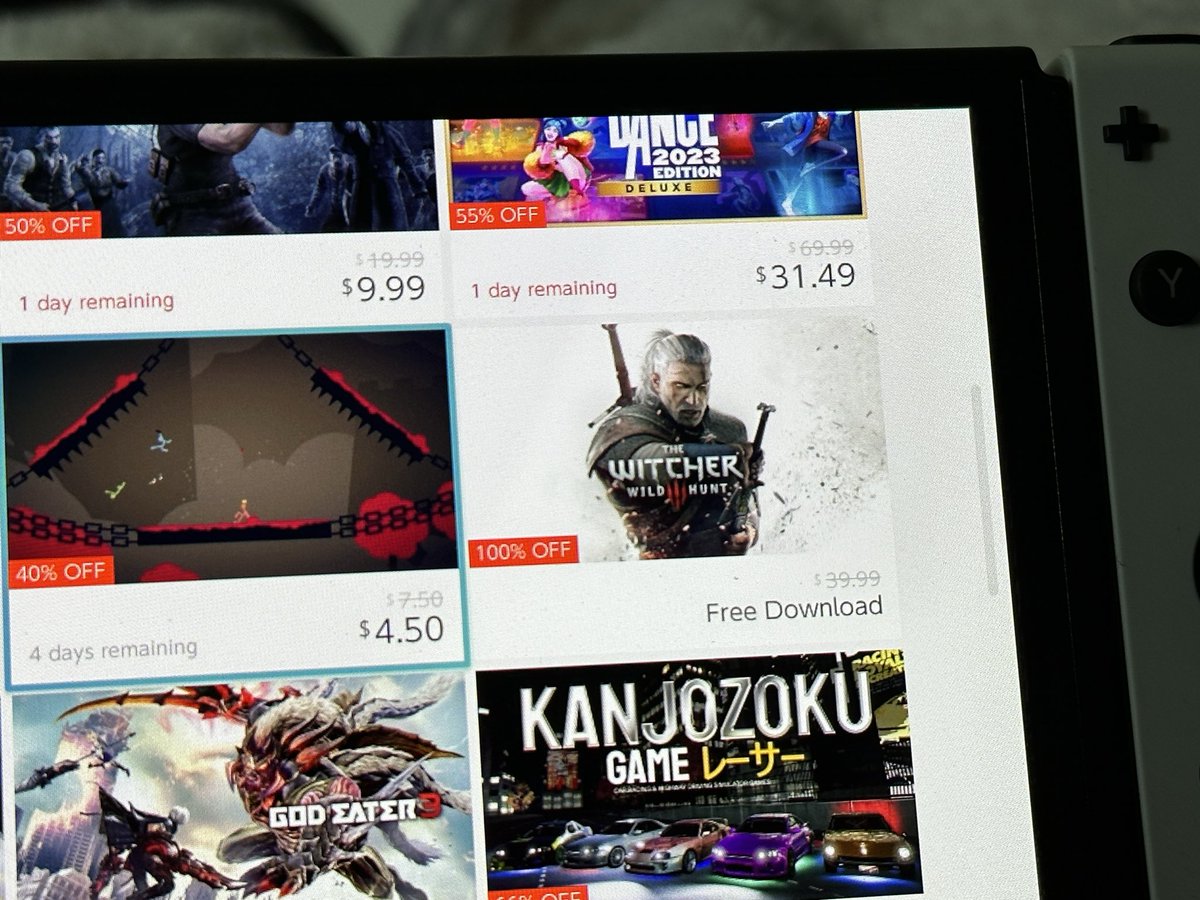 JMGD__'s tweet photo. I know this image is terrible but legitimately cannot believe that the Witcher 3 is free right now on switch. #free #Switch #switchdeal #gamedeal https://t.co/kAUEckZGDd