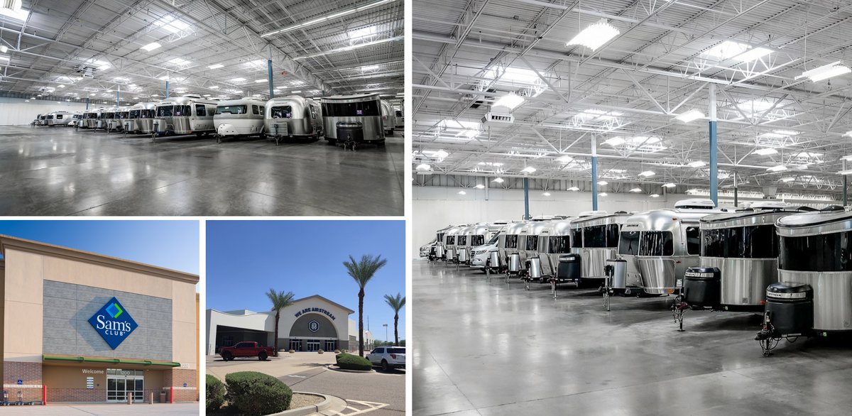jasonmiller15's tweet image. At 136,000 square feet, the We Are Airstream Superstore in Chandler, AZ is the largest U.S. #Airstream dealership

A climate controlled sales showroom makes up ~40% of the building w/service and storage in the remaining area  

And it is an #adaptivereuse of a former @SamsClub