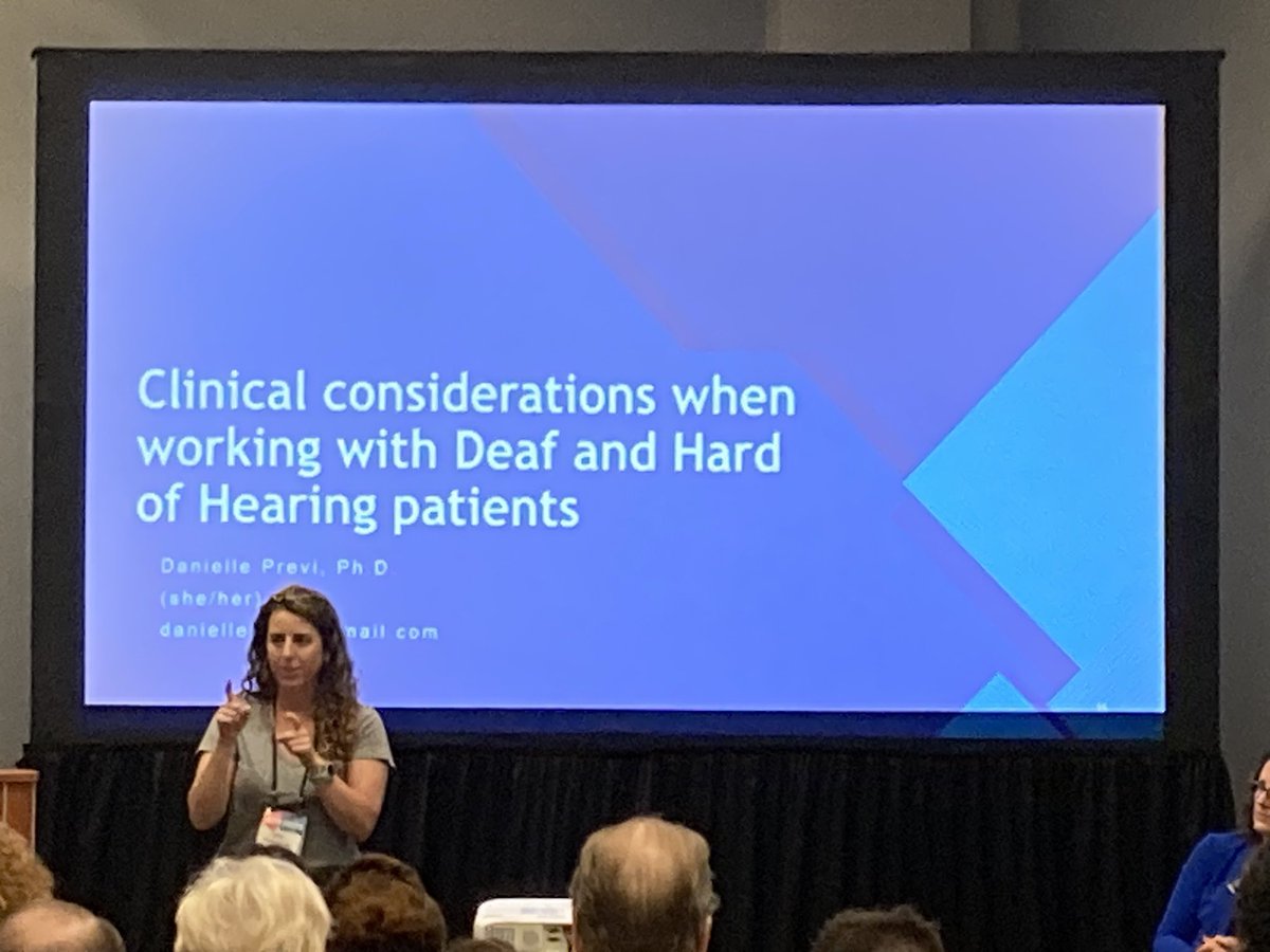 DocBlock_neuro's tweet image. Dr. Danielle Previ (@dani_previ) is a #neuropsychology rockstar 🌟 and always gives amazing, informative talks! Today she shares important knowledge points &amp;amp; considerations for working with patients who are deaf or hard of hearing. /3