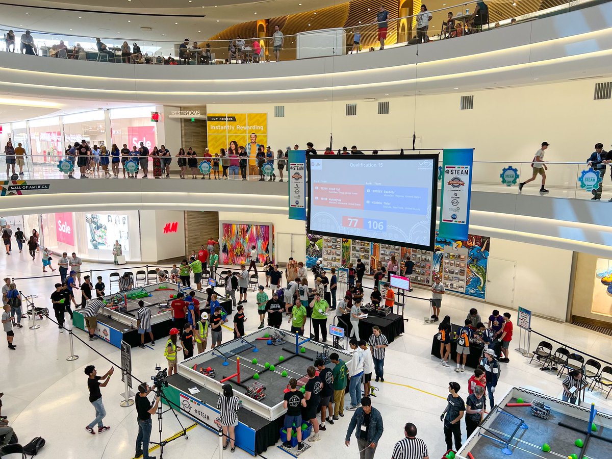 mallofamerica's tweet photo. Day 2 of NCAT #ExperienceSTEAM is underway in the North Atrium! Catch 100 of the nationβs top robotic teams battle it out! π€ https://t.co/ZZW6BQa3CT