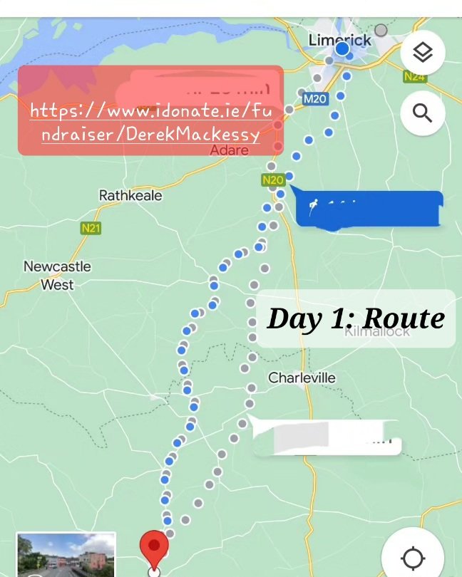 careysrd25's tweet photo. Derek's 1200km charity run for Irish Heart Foundation and Irish Cancer Society starts in the morning at 8am at UL Sports Arena. Going via Parnell Street, Raheen, Patrickswell, Anhid Cross, Morenane Cross, Lees Cross, Castletown, Milford, Freemount, Johnsbridge, Kanturk. https://t.co/A0e6v5UxN3