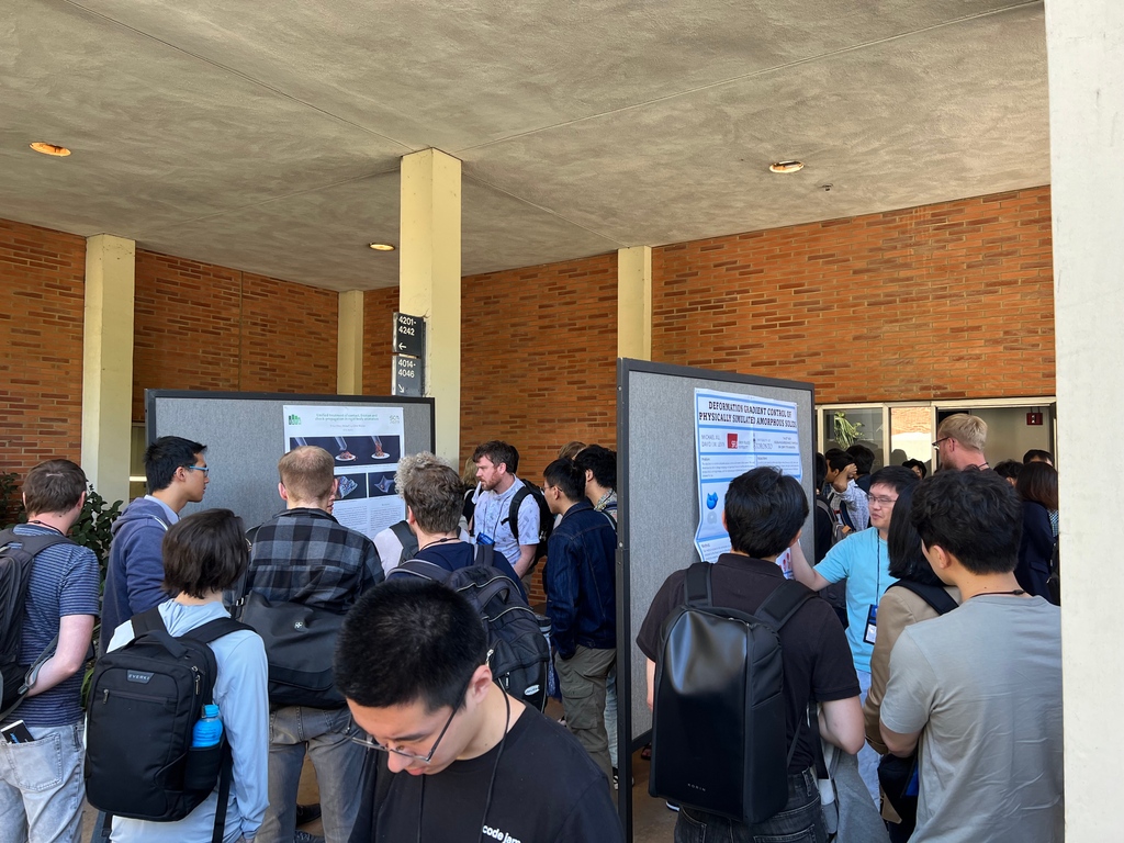 Every poster had crowds of visitors at #SCA2023's poster session! Thank you to the presenters for sharing works on shallow water equations, material point method, and more! #animation #conference #graphics
