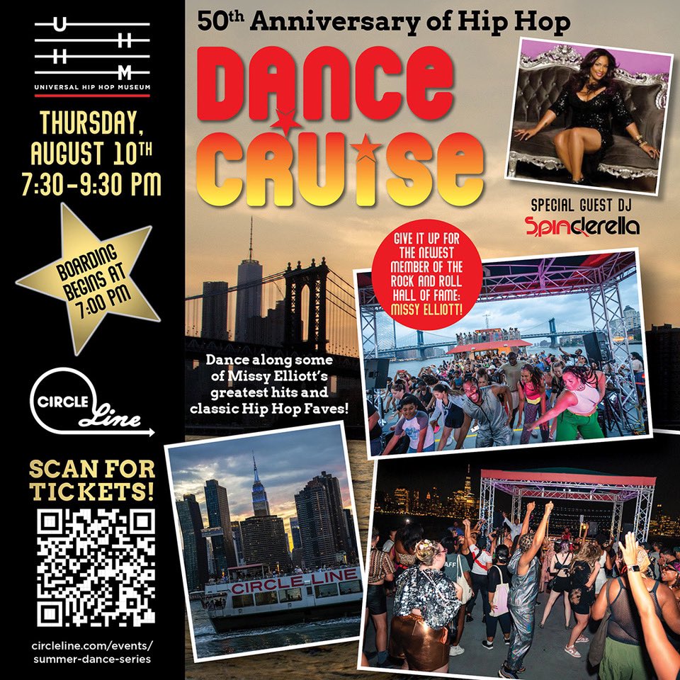 thhmuseum's tweet photo. In partnership with Circle Line and in honor of Hip Hop's 50th Anniversary, there will be a special spotlight on the iconic @MissyElliott 🏆 and spinning her greatest hits alongside the NYC skyline! https://t.co/Sm1RR7NtLX