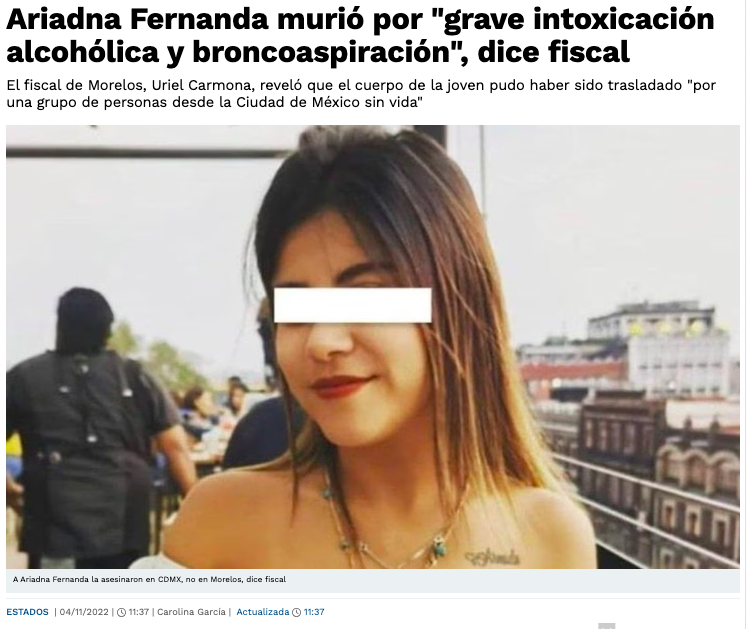 temoris's tweet photo. El arresto del fiscal estatal Uriel Carmona es una buena noticia para Morelos, pero de alcance moderado.

En noviembre de 2022, Ariadna Fernanda López fue asesinada por Rautel Astudillo y Vanessa Flores. Astudillo trasladó su cuerpo a Morelos y la arrojó en la carretera porque tenía conexiones locales que le hicieron suponer que obtendría impunidad. Al principio, pareció que sería así: a pesar de los claros signos de violencia, el fiscal Carmona aseguró que se había ahogado con su propio vómito por borracha y ni siquiera se molestó en explicar cómo había llegado al lugar donde fue encontrada.

La Fiscalía de Ciudad de México, sin embargo, exhibió la mentira de Carmona. Para el público, esto se hizo espeluznantemente claro con la difusión de un video en donde Astudillo aparece cargando el cuerpo de Ariadna como si fuera un saco.

Carmona es responsable de esto y de cosas mucho más graves. El fue designado por Graco Ramírez, el gobernador anterior, para cubrirle las espaldas y de paso, para que el imperio criminal establecido en Morelos se mantuviera intocado. La fiscalía de Carmona ha dejado a los peores criminales sin molestar.

Pero Carmona y Ramírez son solo una parte de la explicación del estado de cosas en Morelos. El futbolista Cuauhtémoc Blanco es hoy un gobernador al que le da literalmente flojera gobernar pero sí aprovecha los privilegios del poder. Hay fotos, que él ha explicado sin suficiencia, sin convencer a nadie, en las que aparece con los jefes del crimen organizado.

Morelos es un desastre que en buena medida se debe a un electorado que vota pensando en fútbol y no en las propuestas, pero también por quienes hicieron a Blanco su asociado político sin reparar en las consecuencias.

Hace falta mucho más que meter a la cárcel a Carmona. La responsabilidad de lo que ocurre en Morelos radica en políticos de absolutamente todos los partidos -gobernadores, alcaldes, legisladores, regidores-, de este periodo y los anteriores, que han tejido un denso pacto de impunidad mientras la delincuencia aterroriza a la población.

Morelos es un estado en el que toma valor la máxima argentina: ¡que se vayan todos!

Aunque no a sus casas.

A la cárcel.

(Aquí, un buen recuento de El País del caso Ariadna: https://t.co/5jsNjIDpsT )