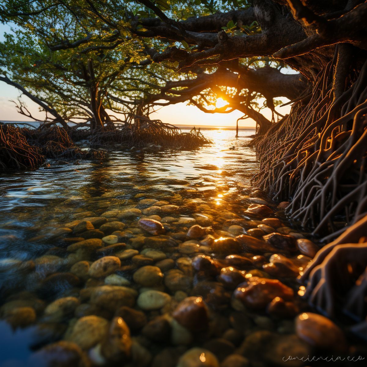 Los manglares protegen nuestras costas de las tormentas y son el hogar de una gran biodiversidad. Son vitales para nuestra supervivencia. #concienciaeco #manglares #inteligenciaambiental #arteconciencia #medioambientesano #arteysostenibilidad #IAparabien #HotTrends