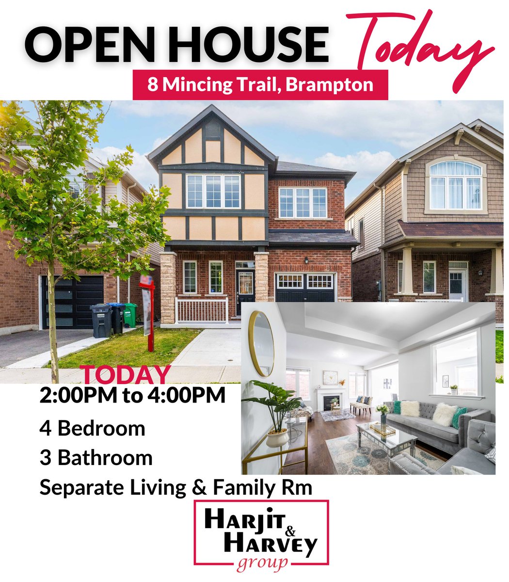 Open House Happening Today! Come by to take a look at this detached home in Northwest Brampton. #HarjitHarvey #harjitharveygroup #harjitsaini #harveysingh #realestatebrampton #bramptonrealestate #yyz #northwestbrampton #openhouse #homesforsale #Brampton #openhousebrampton