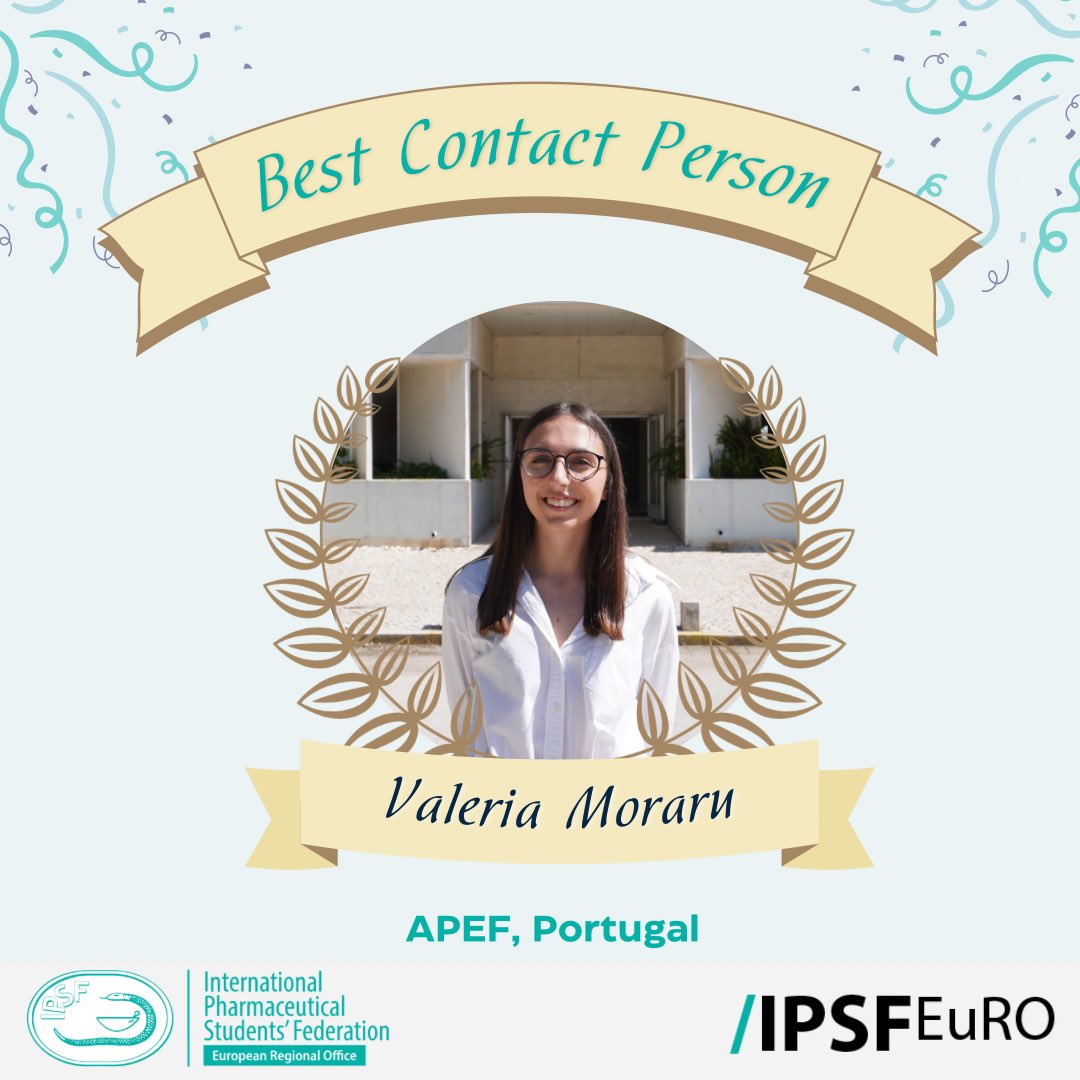 IPSFeuro's tweet photo. โจ Congratulations to the incredible Valeria Moraru from APEF, Portugal for being recognized as the IPSF EuRO Best Contact Person!
๐ Your dedication and hard work in fostering connections and making a positive impact are truly inspiring. Well deserved!
@ApefPt
#IPSFEuRO https://t.co/jAq1eODdK7