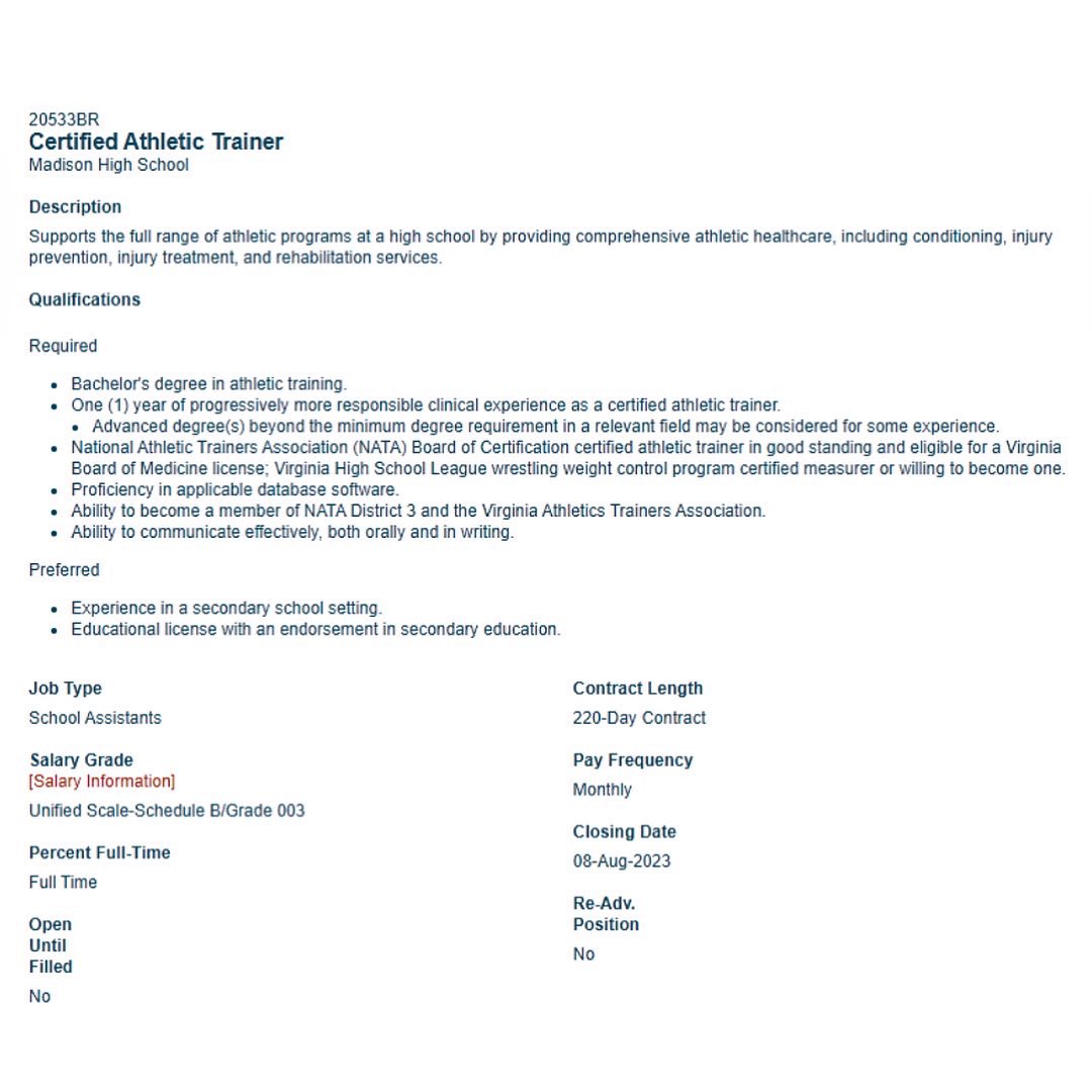 FCPS Athletic Training Program tweet media