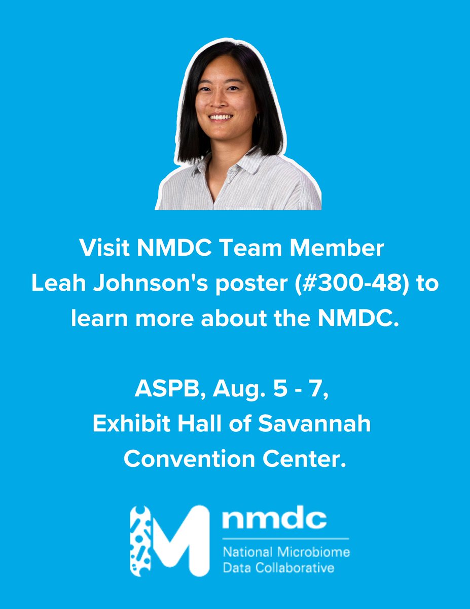MicrobiomeData's tweet photo. Meet NMDC team member Leah Johnson and learn more about the NMDC’s work advancing plant-microbiome research (Poster #300-48) during the @ASPB’s poster session on Aug. 5 - 7 at the Savannah Convention Center’s Exhibition Hall. #microbiomedata #datastandards https://t.co/1SWGLWOdOz