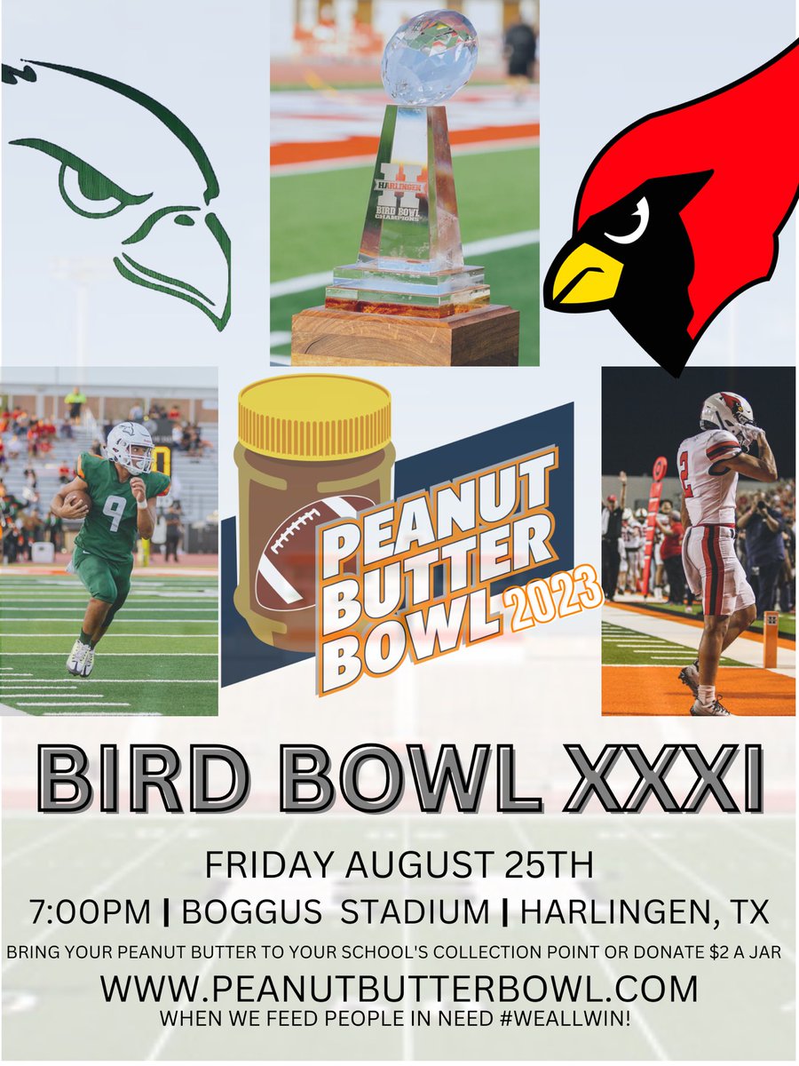 It’s still BIRD BOWL YALL! We partnered with The Peanut Butter Bowl in effort to help contribute to help feed people in need. Start finding peanut butter or donate $2 and be sure to take it to Bird Bowl. School with the most jars + money wins! Let’s grow!!!!! 💪🏼💪🏼