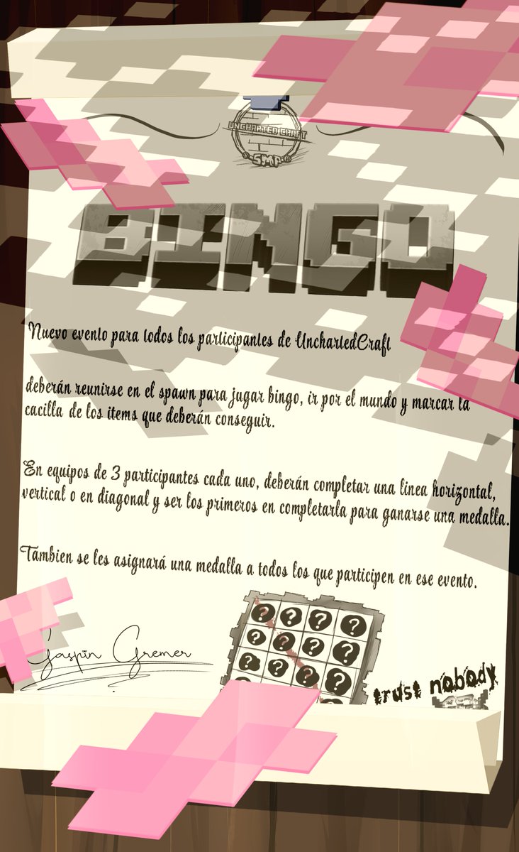 UnchartedCraft2's tweet photo. EL PRIMER EVENTO DEL SERVIDOR
un pequeño mini juego para entretenerse unas horas en el mundo, explorar y ver quien es el mas rápido en encontrar los items.
los ganadores tendrán una medalla como recompensa!

que gane el mejor!
#Eventos #TwitchStreamers #Minecraft #UnchartedCraft2 https://t.co/UQZJNvaMWX