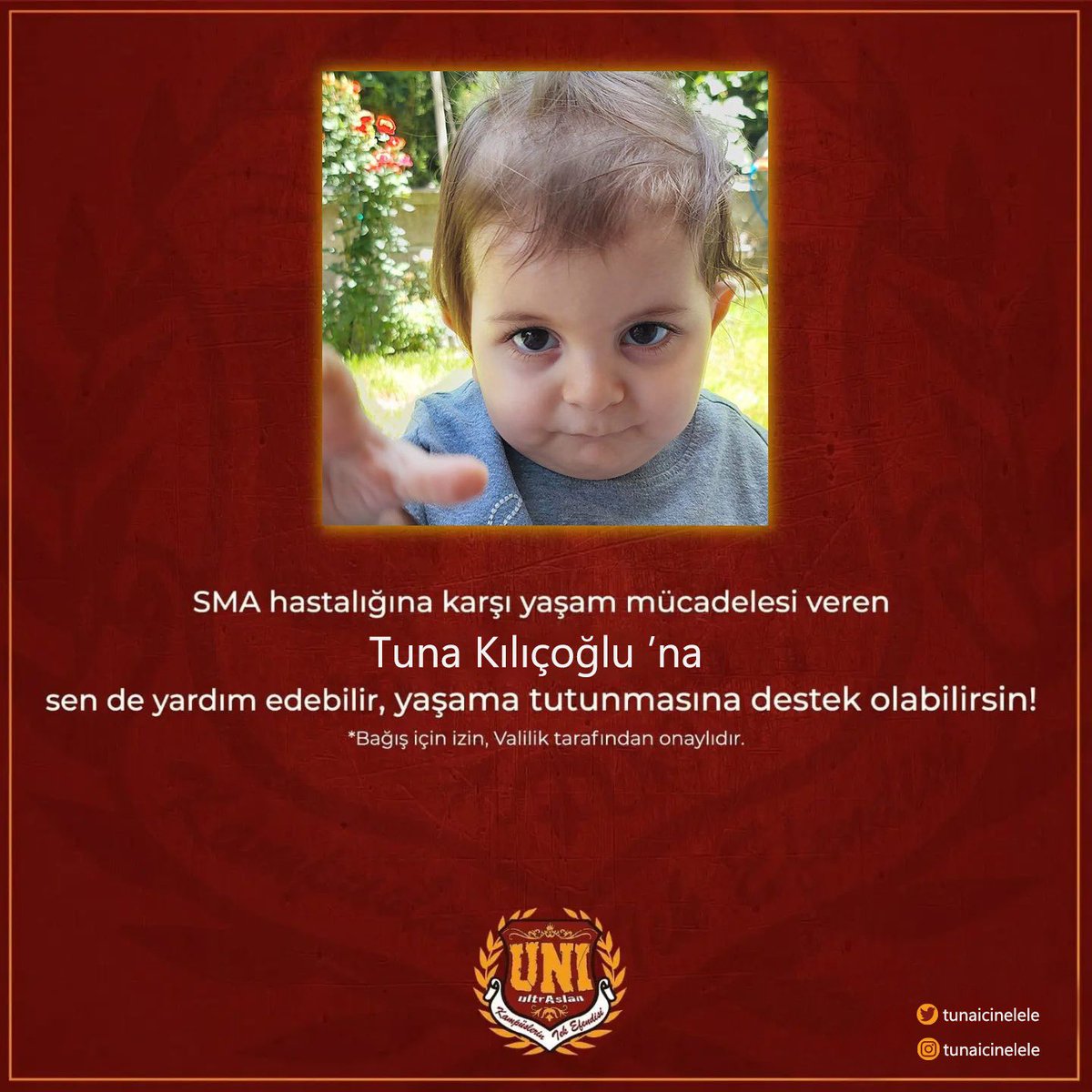 SMA hastalığı ile mücadele eden kardeşimizin tedavisi için başlatılan yardım kampanyasına destek veriyoruz! #ultrAslanUNI