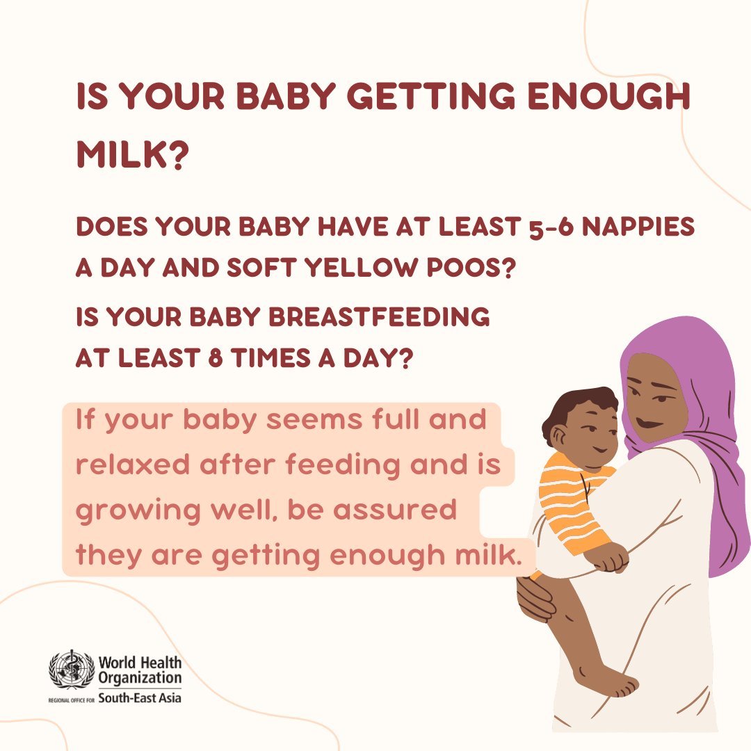 If you have questions ❓whether your 👶baby #WorldBreastfeedingWeek 
If your baby seems full and relaxed after feeding and is growing well, be assured they are getting enough milk.  #WorldBreastfeedingWeek