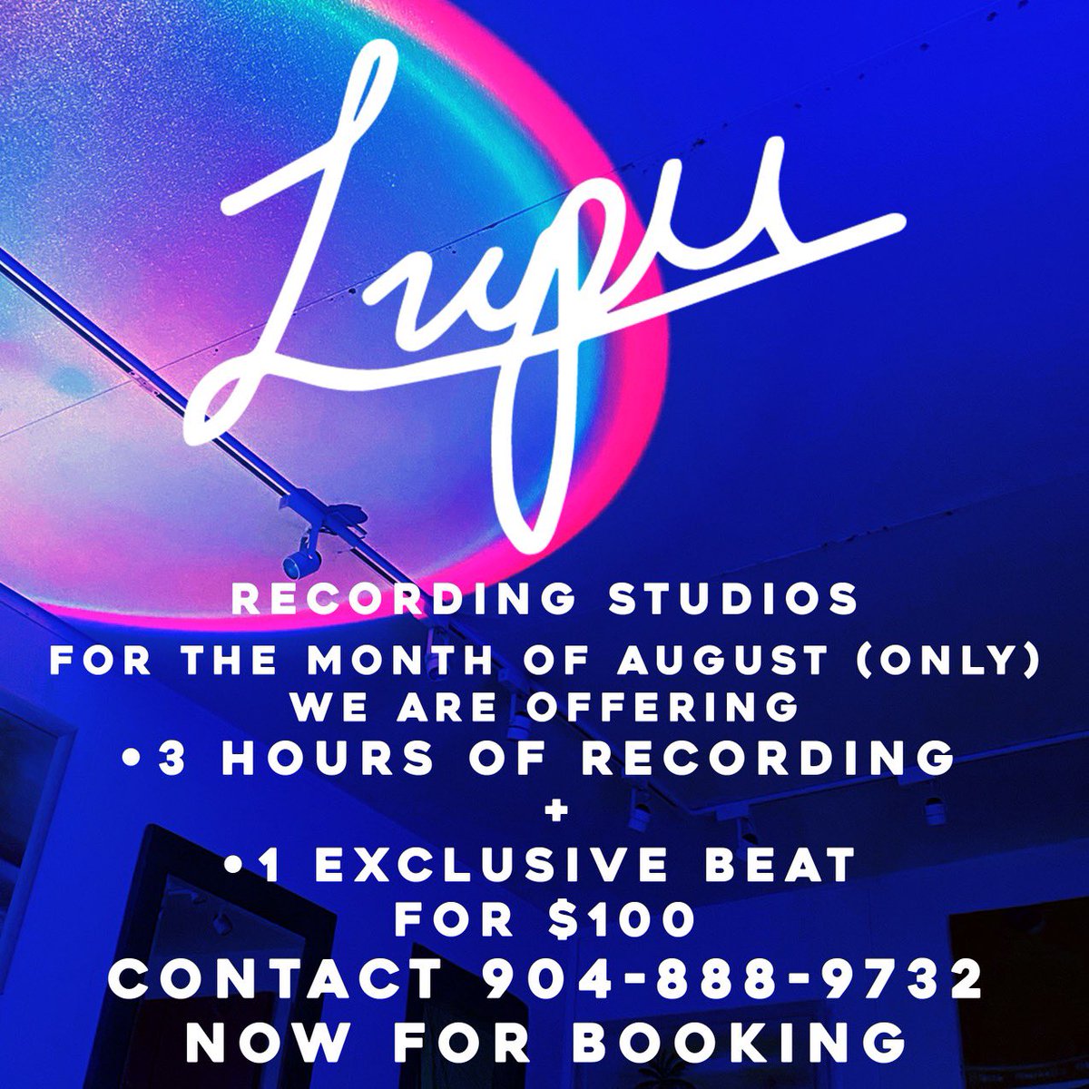 LupuStudios's tweet photo. ATTENTION: We want to surprise you all for the month of August! 🗓️

$100 will get you one beat made from scratch, you keep the exclusive!

+

3 full hours to record over the beat or another beat of your choice!

Text or call the number listed below to book.

#LUPU 🕌 https://t.co/W4nH1rq474