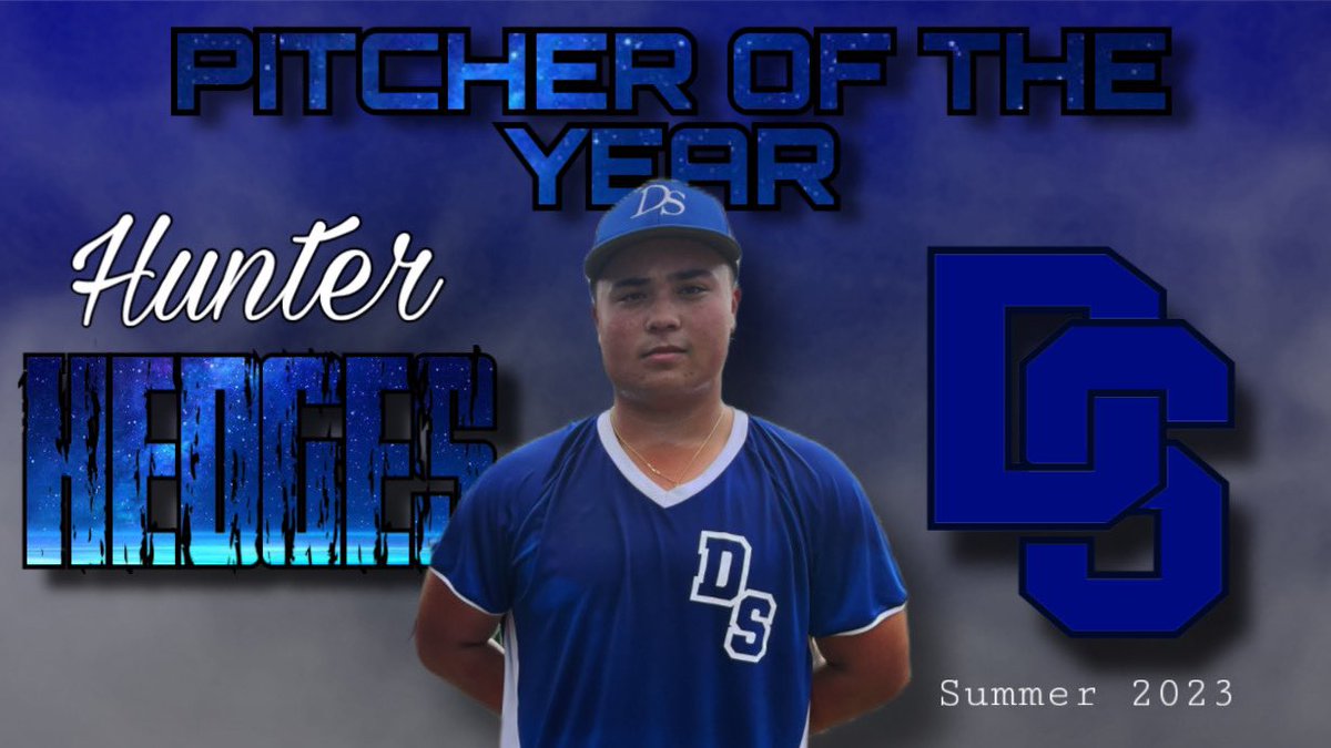 dspinbaseball's tweet photo. Ladies and gentlemen here is your BACK TO BACK Pitcher of the Year, Hunter Hedges!! This absolute dawg of a player finished his season with 35Ks and a 2.447ERA through 34.1IP! Not only that, Hunter also threw Dallas Spin’s very first perfect game in his last outing of the season! https://t.co/gattxzMGFR