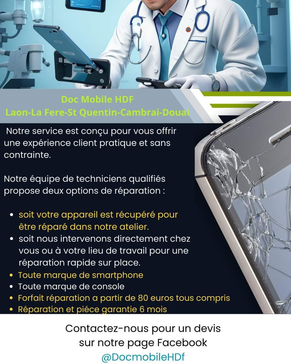Doc_mobile_HDF's tweet image. Besoin de réparer votre 📱 ou console ? Chez #DocMobileHDF, on vient à vous ! Pas de stress, pas de déplacement, juste une réparation rapide et efficace 🛠️🚀 #RéparationÀDomicile #Smartphone #Console&quot;