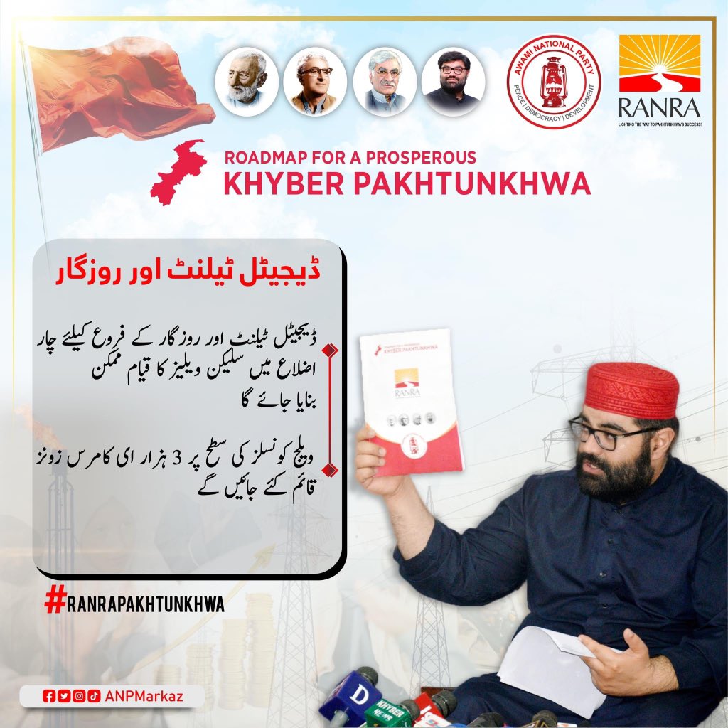 junaidkhann911's tweet photo. عام انتخابات کیلئے عوامی نیشنل پارٹی خیبرپختونخوا کا منشور:
ڈیجیٹل ٹیلنٹ اور روزگار:
☚ڈیجیٹل ٹیلنٹ اور روزگار کے فروغ کیلئے چار اضلاع میں سلیکان ویلیز کا قیام ممکن بنایا جائیگا
☚ویلج کونسلز کی سطح پر 3000 ای کامرس زونز قائم کئے جائیں گے
#RanraPakhtunkhwa https://t.co/sqrHvqwaif