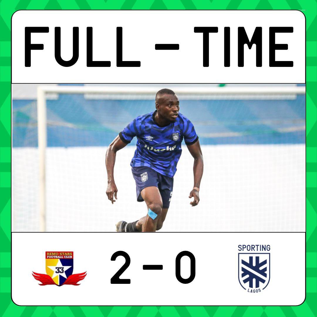 SportingLagos's tweet photo. FT’| A difficult result under the lights.

Remo Stars 🌟 2-0 Sporting Lagos 🔵

#ThisisSporting #ValueJetCup23 https://t.co/MkFPlcmTj1