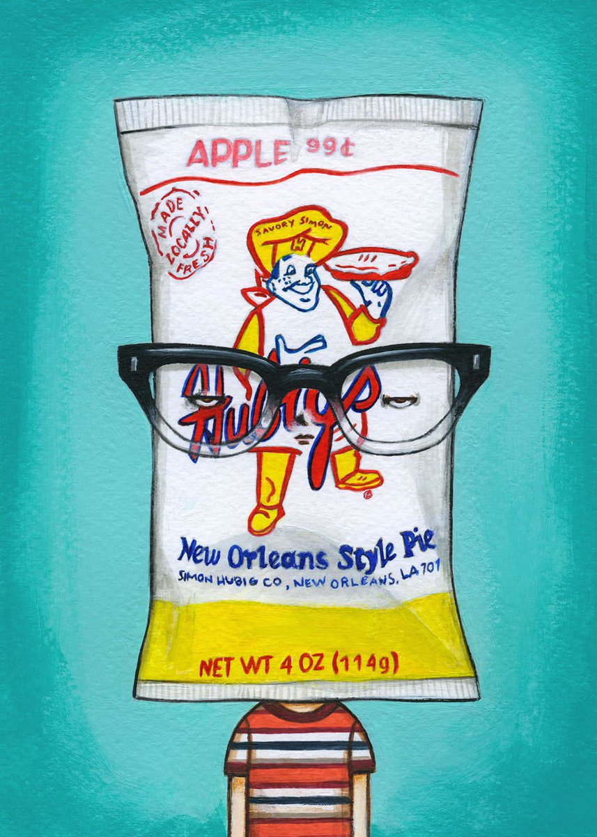 AnnaTillett's tweet photo. “I’m Kind of a Big Deal”, my Nola treat inspired piece in celebration of 14 years of @graphitegallery, and their Dirty Linen show opening next week! 🥧💕
#hubigs #pies #hubigspies #neworleans #piecurious #imkindofabigdeal #pie #apple #treat #sweets #illustration #food #painting https://t.co/Kj9CPX2KbL