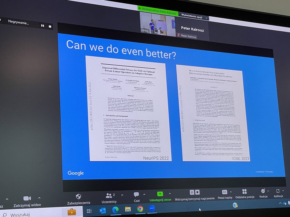 NAlSaqer28's tweet photo. Attending the PPML school was enlightening! Topics like cryptography, federated learning, and differential privacy create a privacy-preserving ML environment. Speaker expertise enriched my knowledge for my upcoming PhD projects. Thanks @SICSA_Scotland and @IDEAS_NCBR. https://t.co/bC9bQ8WCTu