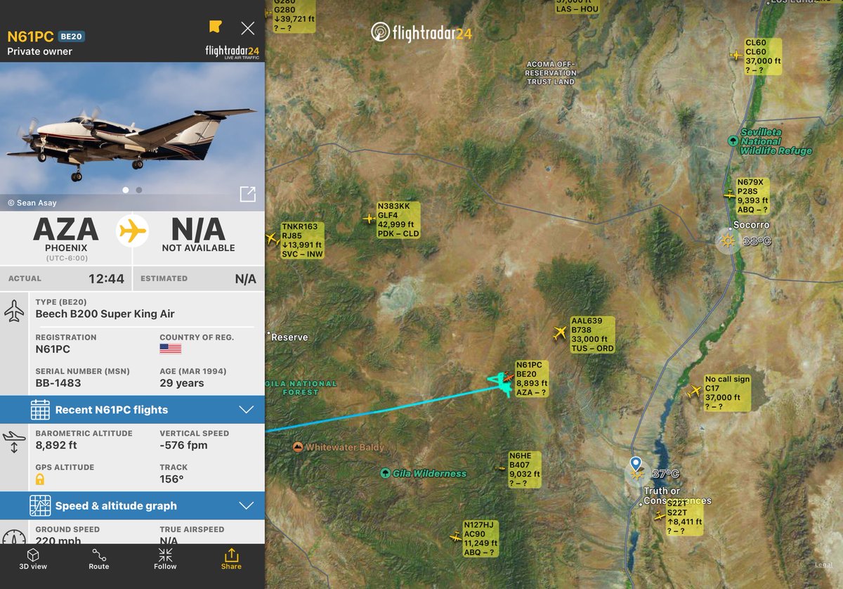 Bewickwren's tweet image. Relief air attack 
#DolanFire 
#NMFire
🔥🔥🔥

Flight from Phoenix 
fr24.com/N61PC/3175488f