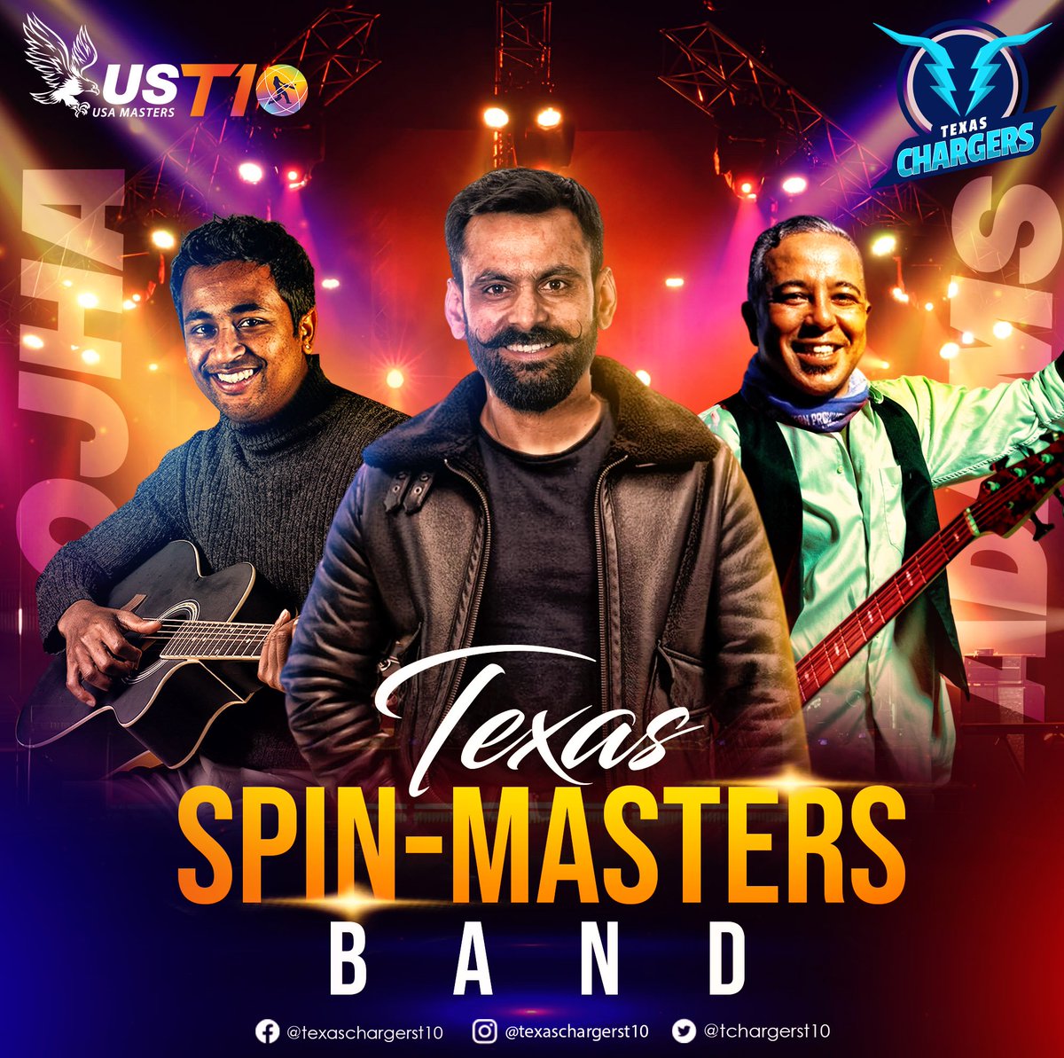 TChargerst10's tweet photo. The Spin-Masters Band of Texas Chargers is ready to rock and roll in the US Masters T10 🎸

𝑰𝒕'𝒔 𝒏𝒐𝒕 𝒈𝒐𝒊𝒏𝒈 𝒕𝒐 𝒃𝒆 𝒆𝒂𝒔𝒚 𝒕𝒐 𝒇𝒂𝒄𝒆 𝒕𝒉𝒆𝒎 👊

@MHafeez22
@PaulAdams39
@pragyanojha

#TexasChargers #USMastersT10 #USACricket #Cricket https://t.co/iPwNWi3QPQ