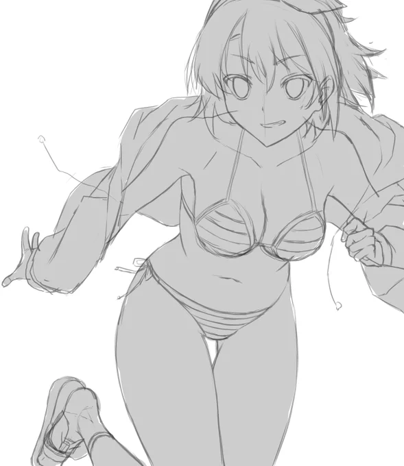 すばるちゃんイラスト下書き パーカー水着
