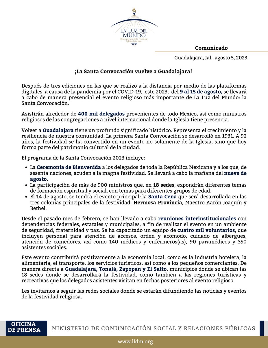iglesialldm's tweet photo. ¡La Santa Convocación vuelve a #Guadalajara!
Les invitamos a seguir las redes sociales de la festividad:
FB:
https://t.co/LVylti0L7K
Instagram: 
https://t.co/zQMzOaavjd
Twitter (X):
https://t.co/3VVM2HK0Gg
Youtube:
https://t.co/l1OXLIRc1G
Tik Tok:
https://t.co/qKpGAGCuKU https://t.co/A31KG9AlT3