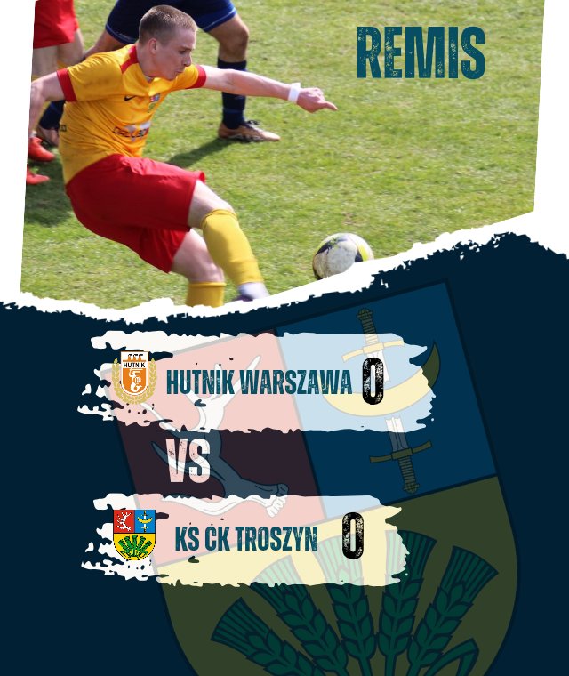 KSCKTroszyn's tweet photo. W pierwszym meczu sezonu remisujemy na wyjeździe z Hutnikiem Warszawa  0:0. 

Skład KS CK Troszyn: Subczyński - Dmitruk, Szyszkowski, Gąska, Drężek (Poreda) - Sitek, Ruiz, Luchyk - Tyska J., Matusiak (Charkiewicz), Wierzbowski (Farajov) https://t.co/XdvqjIu53C