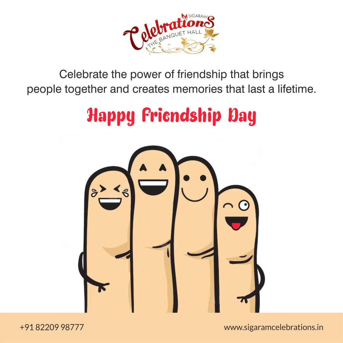 CsBanquethall's tweet photo. Happy Friendship Day
Celebrate the power of friendship that brings people together and creates memories that last a lifetime.

Set an appointment with Sigaram Celebrations The Banquet Hall for your Big Day.
Call us in 8220998777 to make your special day healthy https://t.co/RQ33DkqUbY