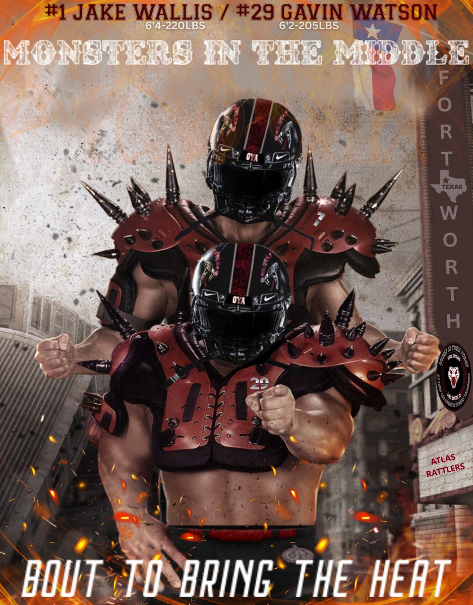 ATLAS Rattlers 11 Man FB DFW TX (@atlasdfw) on Twitter photo You need to come check out our 2 Monsters In the Middle (<a href="/JakeWallis01/">Jake โ๐จโ Wallis</a> & <a href="/Gavin_Watson_29/">Gavin Watson #29</a>)!๐<a href="/Coach_Pat_/">Patrick McGee</a> <a href="/RickyCiccone/">Ricky Ciccone</a> <a href="/CoachGeier_/">Collin Geier</a> <a href="/CoachPatke/">Jonathan Patke</a> <a href="/CoachMikeMcGee/">Michael McGee</a> <a href="/martinezjacob32/">Jacob Martinez</a> <a href="/Colton_Swan/">Colton Swan</a> <a href="/CoachSDuggan/">Sean Duggan</a> @coach_zbradshaw <a href="/coacharchiemac/">Archie McDaniel</a> <a href="/spedbraet/">Taylor Braet</a> <a href="/BDPRecruiting/">Bryan Payton</a> <a href="/CoachConnaught1/">CoachConnaughton</a> You need to come check out our 2 Monsters In the Middle (<a href="/JakeWallis01/">Jake โ๐จโ Wallis</a> & <a href="/Gavin_Watson_29/">Gavin Watson #29</a>)!๐<a href="/Coach_Pat_/">Patrick McGee</a> <a href="/RickyCiccone/">Ricky Ciccone</a> <a href="/CoachGeier_/">Collin Geier</a> <a href="/CoachPatke/">Jonathan Patke</a> <a href="/CoachMikeMcGee/">Michael McGee</a> <a href="/martinezjacob32/">Jacob Martinez</a> <a href="/Colton_Swan/">Colton Swan</a> <a href="/CoachSDuggan/">Sean Duggan</a> @coach_zbradshaw <a href="/coacharchiemac/">Archie McDaniel</a> <a href="/spedbraet/">Taylor Braet</a> <a href="/BDPRecruiting/">Bryan Payton</a> <a href="/CoachConnaught1/">CoachConnaughton</a>