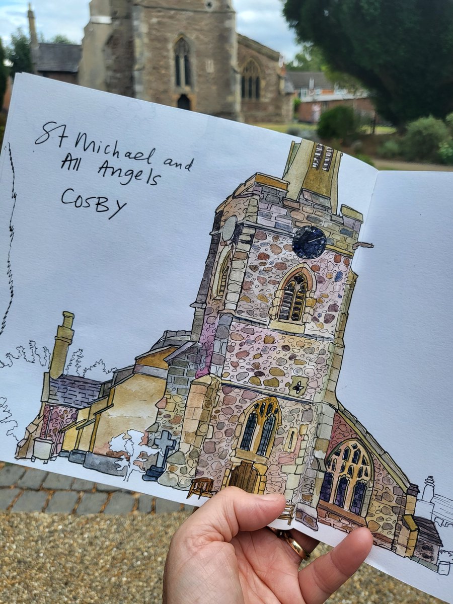 #stmichaelandallangelschurch #cosby while at the #cosbyyarnbomb event last year (which is ace). Snuck off to draw this lovely church, finding a little oasis of a garden away from the crowds. Hoping to get there again this year but oh this weather! #artpilgrimage #Leicestershire