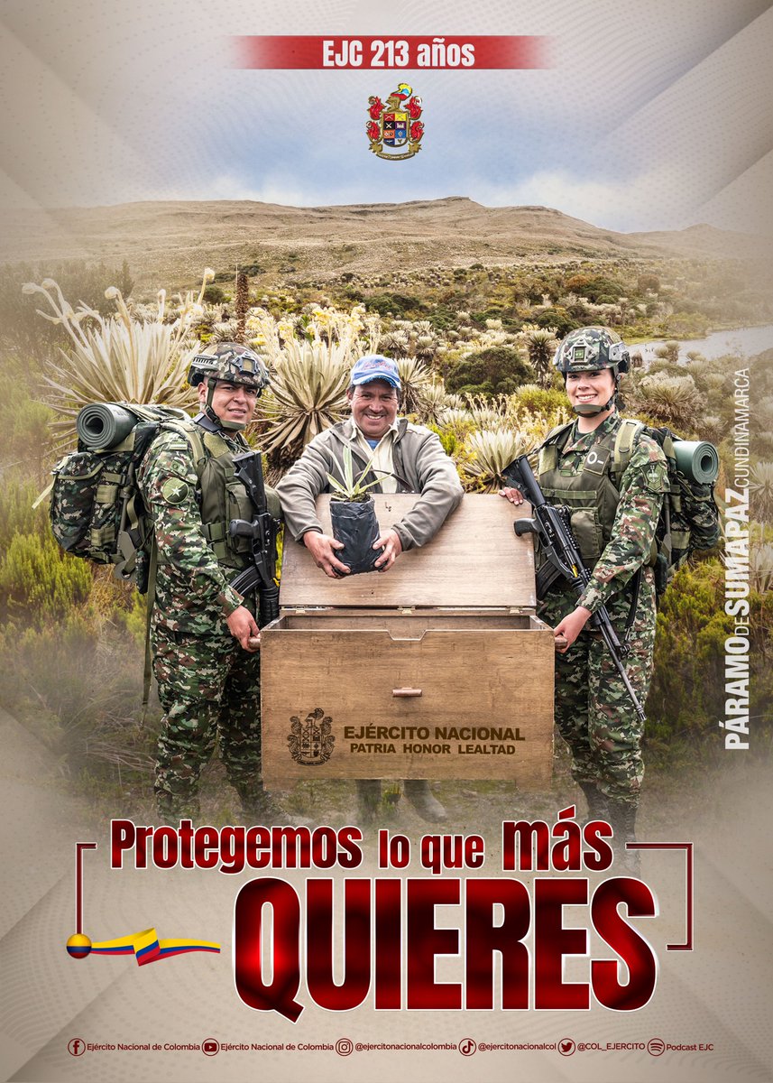#DíaDelEjército | Con la fe intacta como hace 213 años, seguimos trabajando por Colombia. Son más de dos siglos fortaleciéndonos como fuerza para cumplir la misión de mantener nuestra nación grande, respetada y libre. 

¡Protegemos lo que más quieres!

#PatriaHonorLealtad