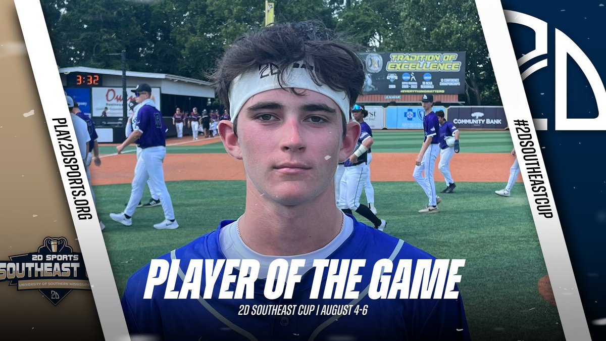 2DsportsMS's tweet photo. ⭐️ PLAYER OF THE GAME ⭐️

Eli Wheat: 1-2, go-ahead RBI single

#2DSoutheastCup https://t.co/8qrY2G9qno