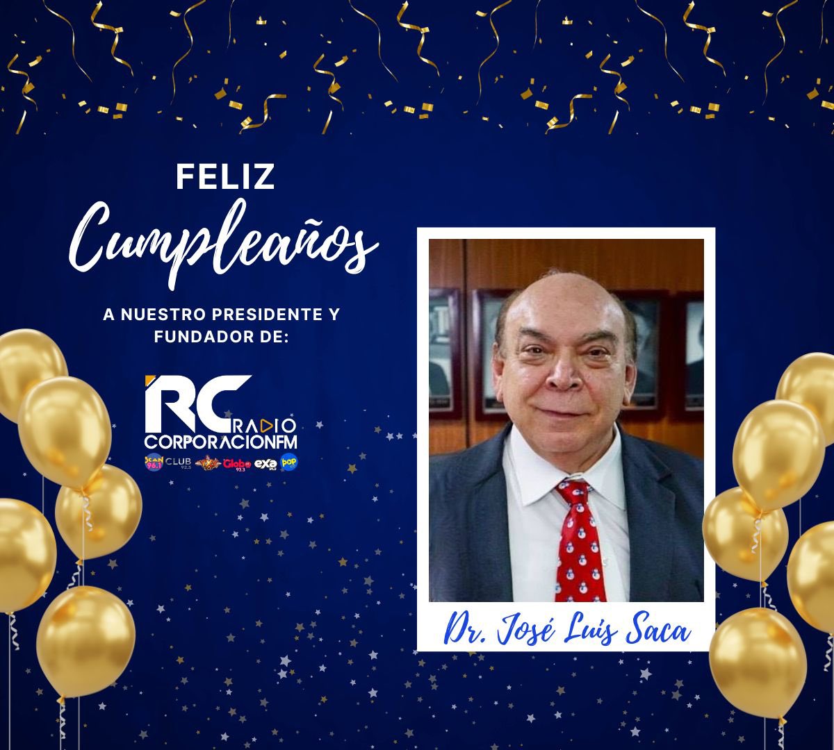 Una felicitación muy especial a nuestro querido presidente por su cumpleaños 🥳🥳🥳

Toda su familia, amigos y trabajadores le deseamos lo mejor Dr. José Luis Saca 🥂
