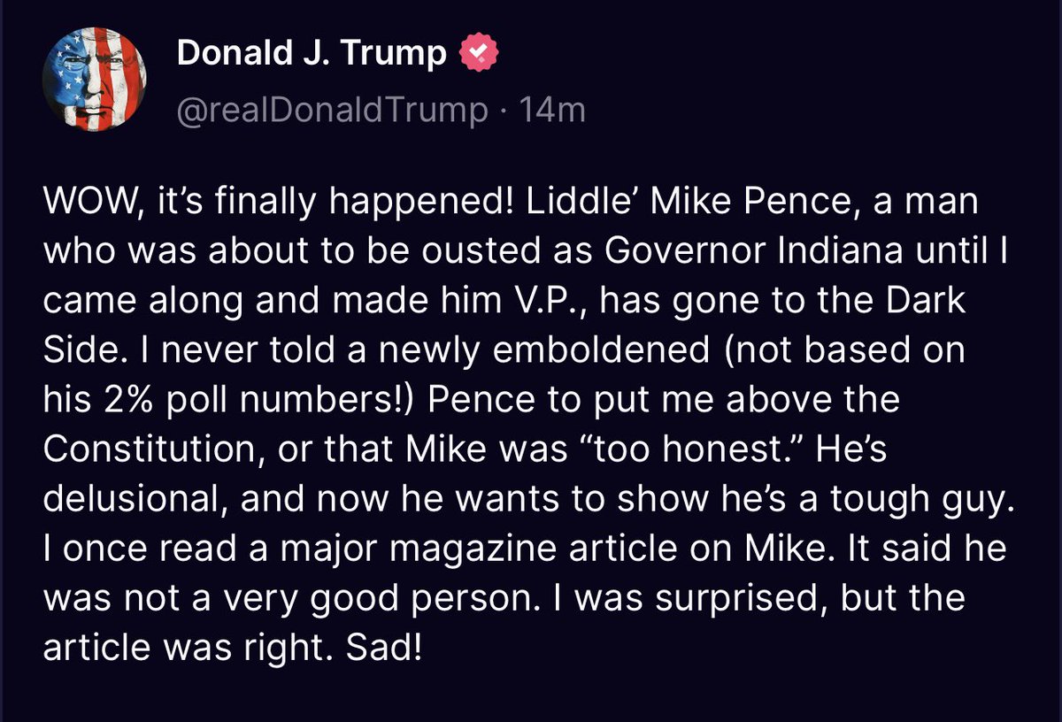Trump just violated his bail again, big time, by attacking Mike Pence, who is a witness to his crimes. Time to crack down on Trump.