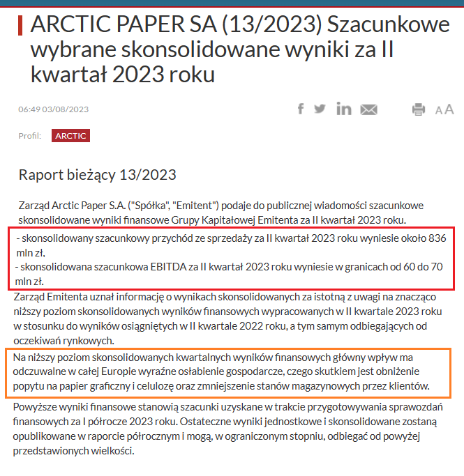 RobertPietraga's tweet photo. #RaportzPortfela #Sezon3
7/25
🔸 #arctic -14,82%
Spółka podała szacunkowe dane za 2 kw. 2023 r.
Spadek przychodów i wyraźnie niższa EBITDA, dała powód inwestorom do wyprzedaży akcji.
Na #twitterze pojawiły się pytania, czy to już jest okazja,czy może jednak warto poczekać. https://t.co/3IJeuZlGmN