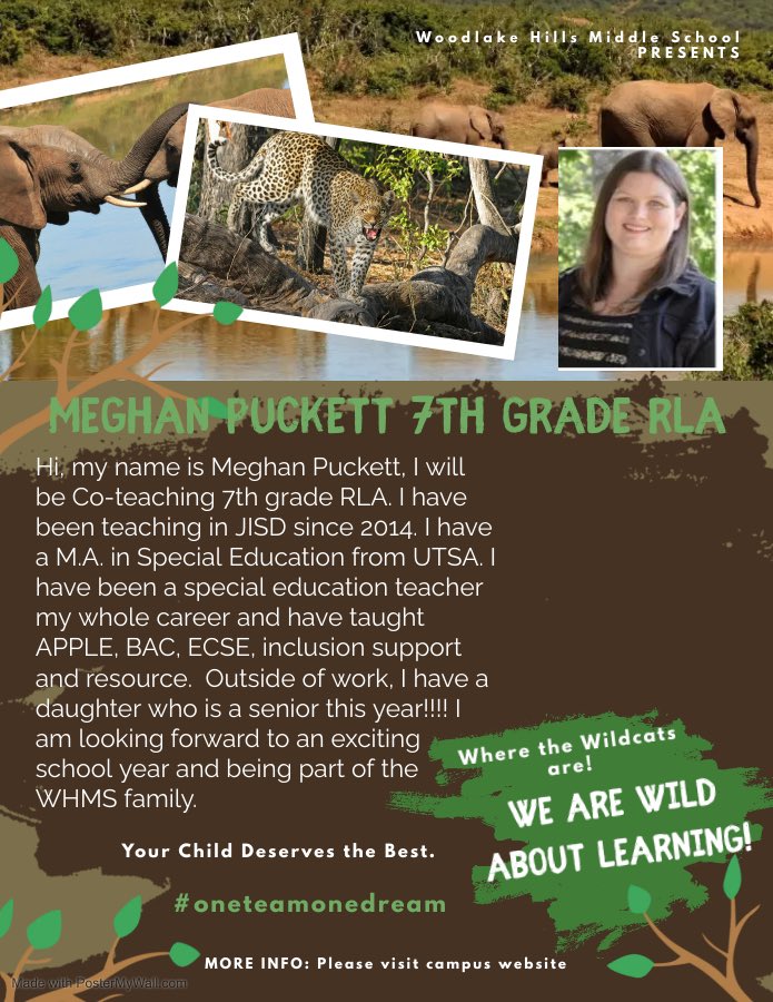 Attention Wildcats! Help me welcome Ms. Puckett to <a href="/WHMSwildcats/">Woodlake Hills Middle School</a> <a href="/JudsonISD/">Judson ISD 🍎</a>