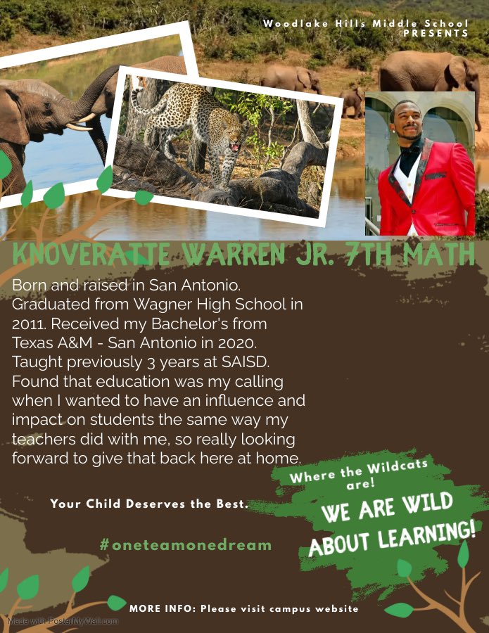 Attention Wildcats! Help me welcome Mr. Warren Jr. to <a href="/WHMSwildcats/">Woodlake Hills Middle School</a> <a href="/JudsonISD/">Judson ISD 🍎</a>