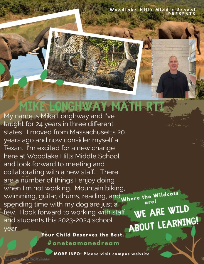Attention Wildcats! Help me welcome Mr. Longhway to <a href="/WHMSwildcats/">Woodlake Hills Middle School</a> <a href="/JudsonISD/">Judson ISD 🍎</a>